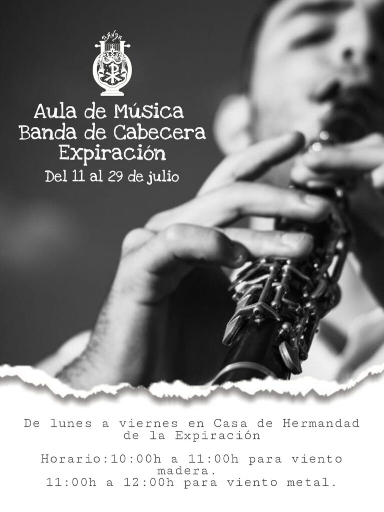 Cartel del Aula de Música Banda de Cabecera de la Expiración. Del 11 al 29 de julio.